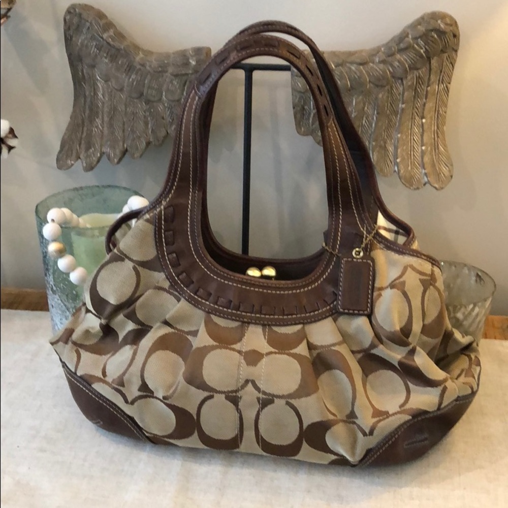 Coach signature kiss lock handbag